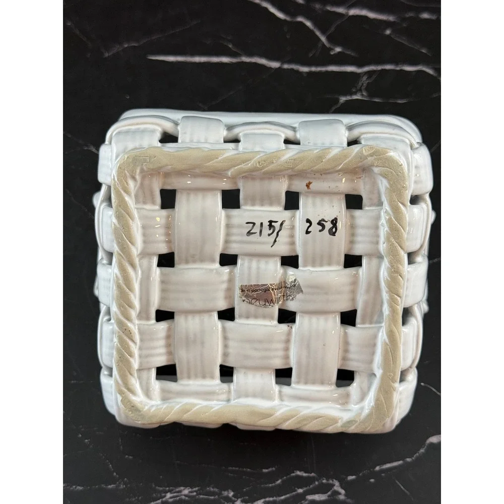 VTG Neuwirth Portugal Open Weave Ceramic Woven Basket 6.5in Square MINT!
